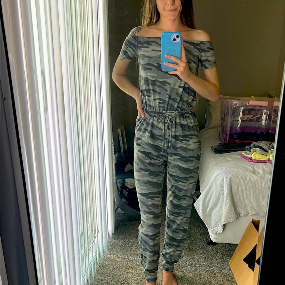 Camo Off-Shoulder Jumpsuit